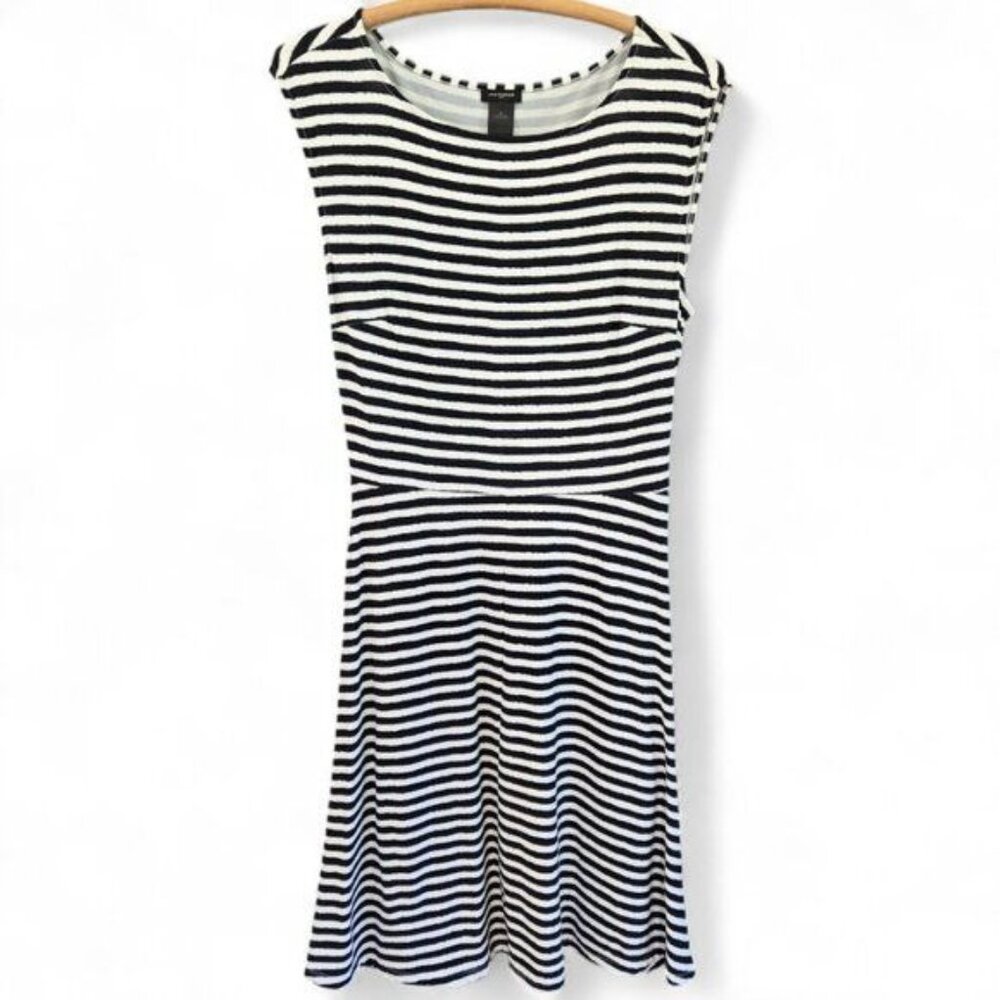 Ann Taylor Womens Medium Knit Navy & White Stripe Sleeveless Belted Dress - Picture 3 of 5